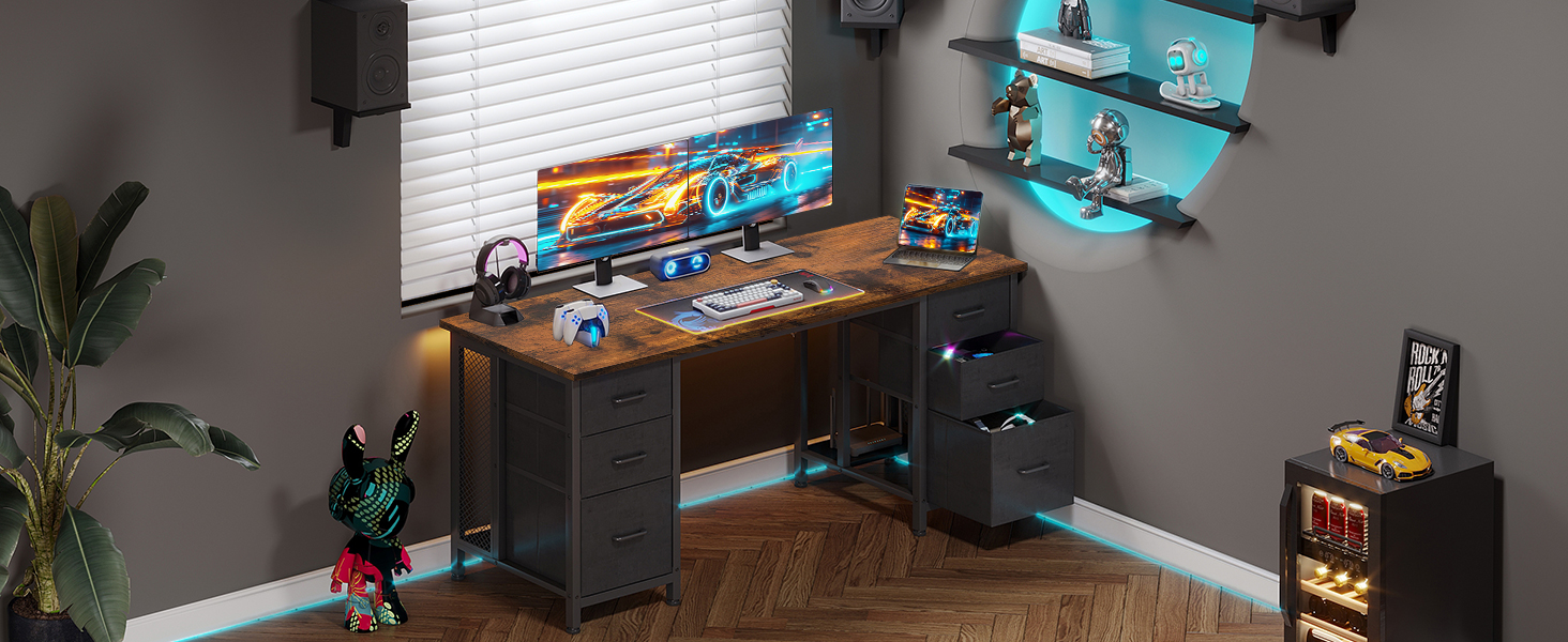 Комп'ютерний стіл Coleshome з 6 шухлядами, 160x52 см, білий, для дому та офісу