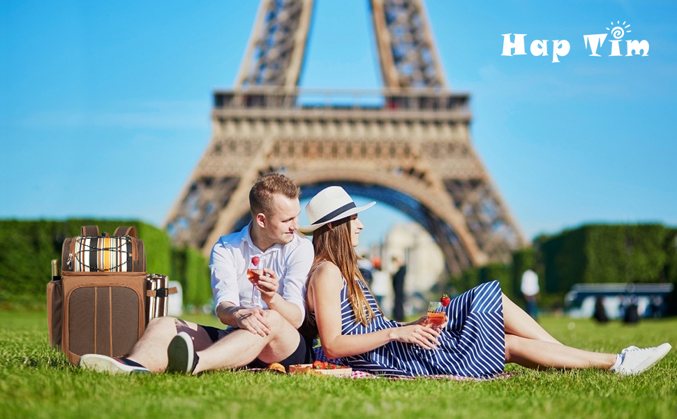 Набір для пікніка на 2 особи Hap Tim: рюкзак з тримачем для вина, флісова ковдра, столовий приладдя. Ідеально для пляжу, подорожей, походу, кемпінгу, грилю та подарунків.