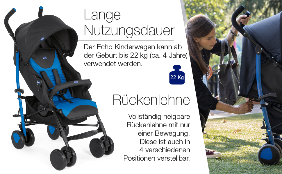 Дитяча коляска Chicco Echo, зелена, для дітей до 22 кг, регульована спинка, великий сидіння, бампер, складаний капюшон, дискові гальма та поворотні колеса