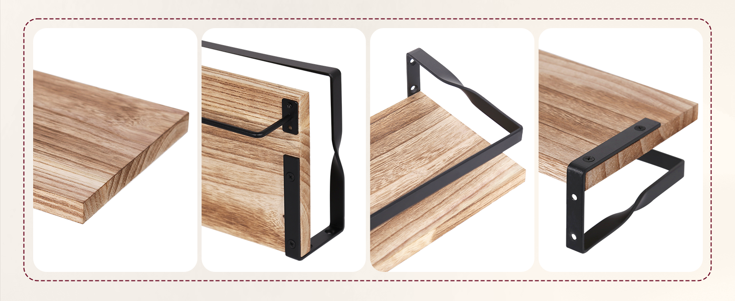 Набір підвісних полиць з дерева Uten (2 шт), рустикальна настінна полиця з тримачем для рушників, світло-коричнева — для ванної, кухні, вітальні та спальні