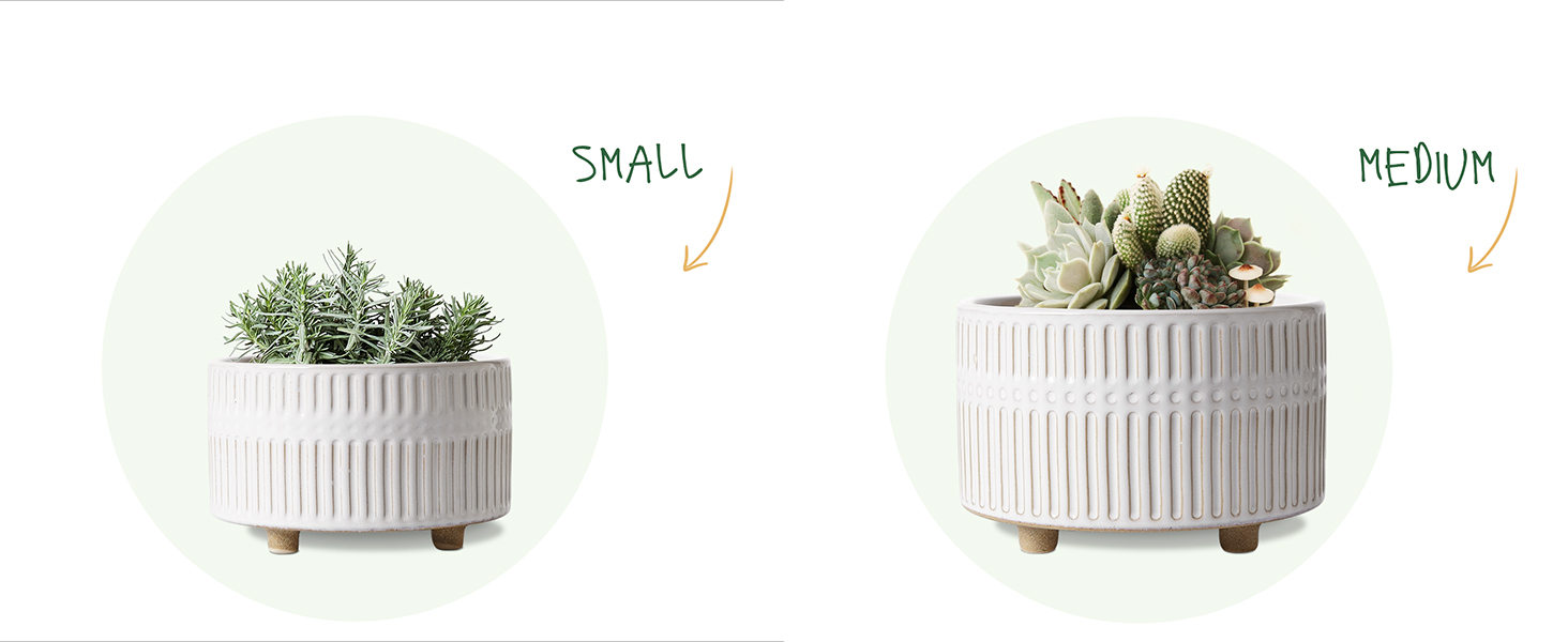 Набір горщиків для сукулентів LE TAUCI, 16,5+20 см, кераміка, з дренажними отворами, сучасний циліндричний дизайн, набір 2 шт., реактивна глазур білого кольору