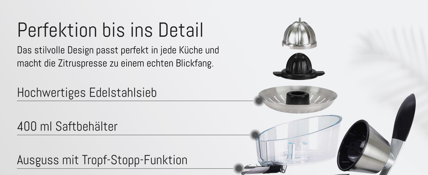 Електрична прес для цитрусових LEBENLANG з нержавіючої сталі, 600W. Включає конус з нержавіючої сталі, не містить BPA. Висока вихідність соку для апельсинів та лимонів. Чорний колір.