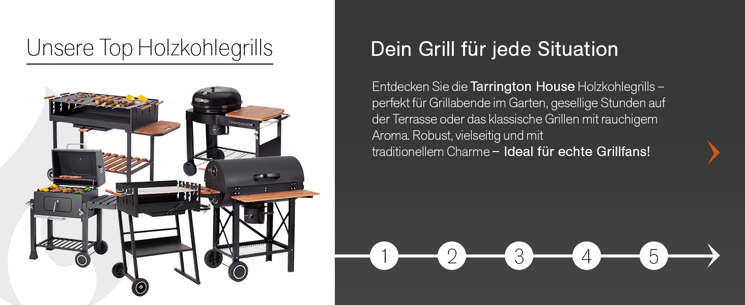 Мангал Tarrington House Brigida з чавунною решіткою, сталь, 2 регульовані решітки, на колесах, чорний