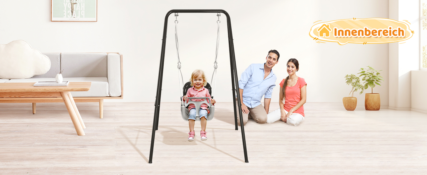 Набір 4-в-1: гойдалка та дверний вистрибувач для малюків, дитячий гойдалковий набір з металевим складним стійкою для дому та вулиці, легка збірка та зберігання (Чорний)