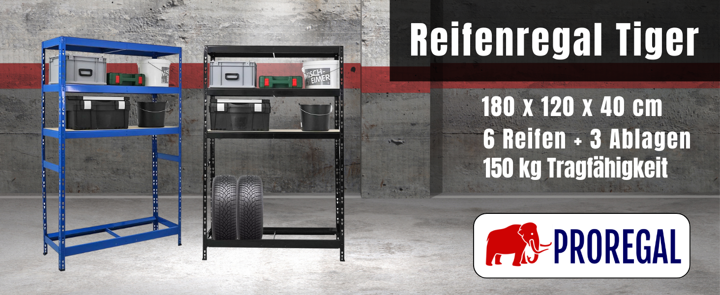 Стеляж для шин PROREGAL Tiger XL, 200x180x45 см, 300 кг на полицю, до 205/55 R16, для автосервісу, складу, підвалу (6 шин + 6 полиць, блакитний)