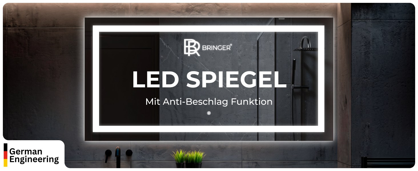 Дзеркало для ванної кімнати BR Bringer LED з підсвічуванням 60x80 см, антизапарник, диммування, 3 кольори світла, сенсорне управління, модель BRS102