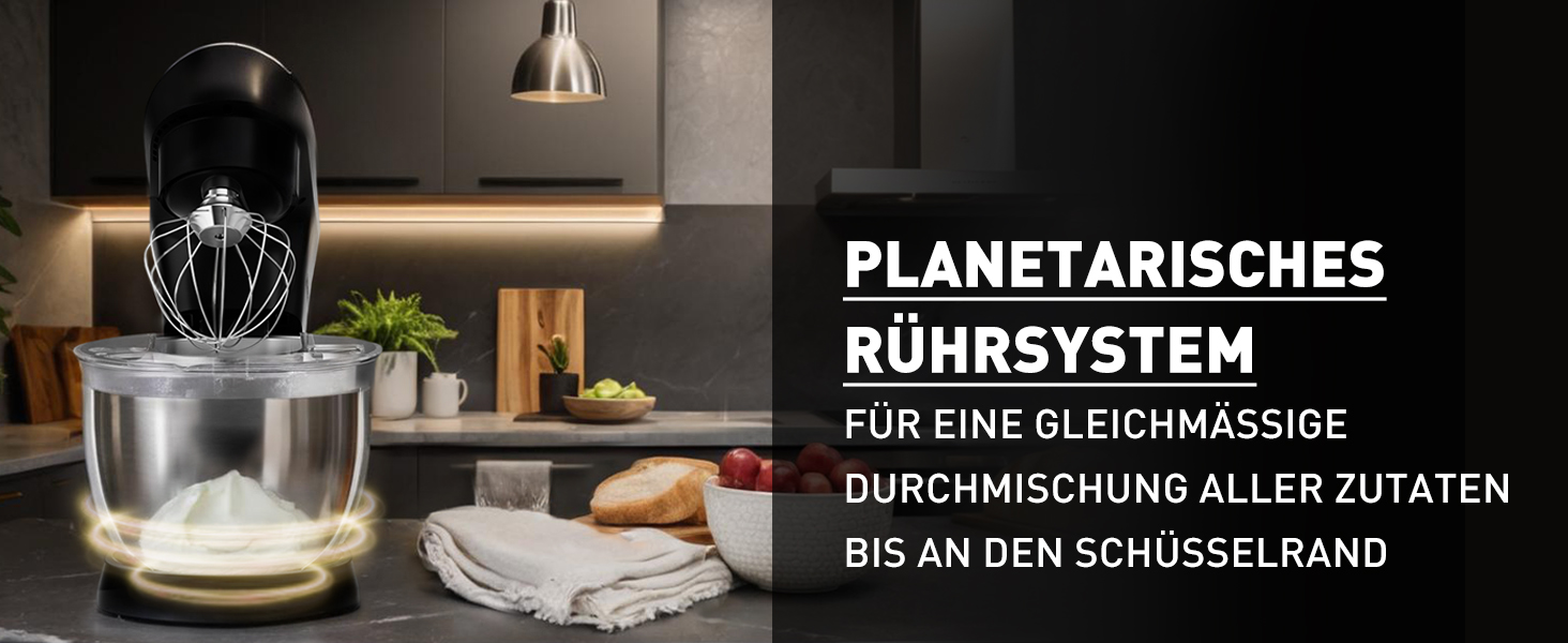 Кухонна машина Heinrichs 1500W з місткою чашею 6L з нержавіючої сталі, 10 швидкостей, титан, міксер, тістоміс, планетарний міксер