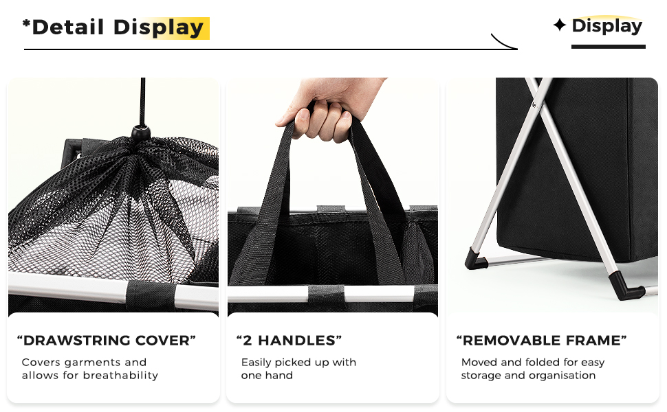 Сортувальник для білизни Oxford Trio з 3 відділеннями (102L) - Чорний