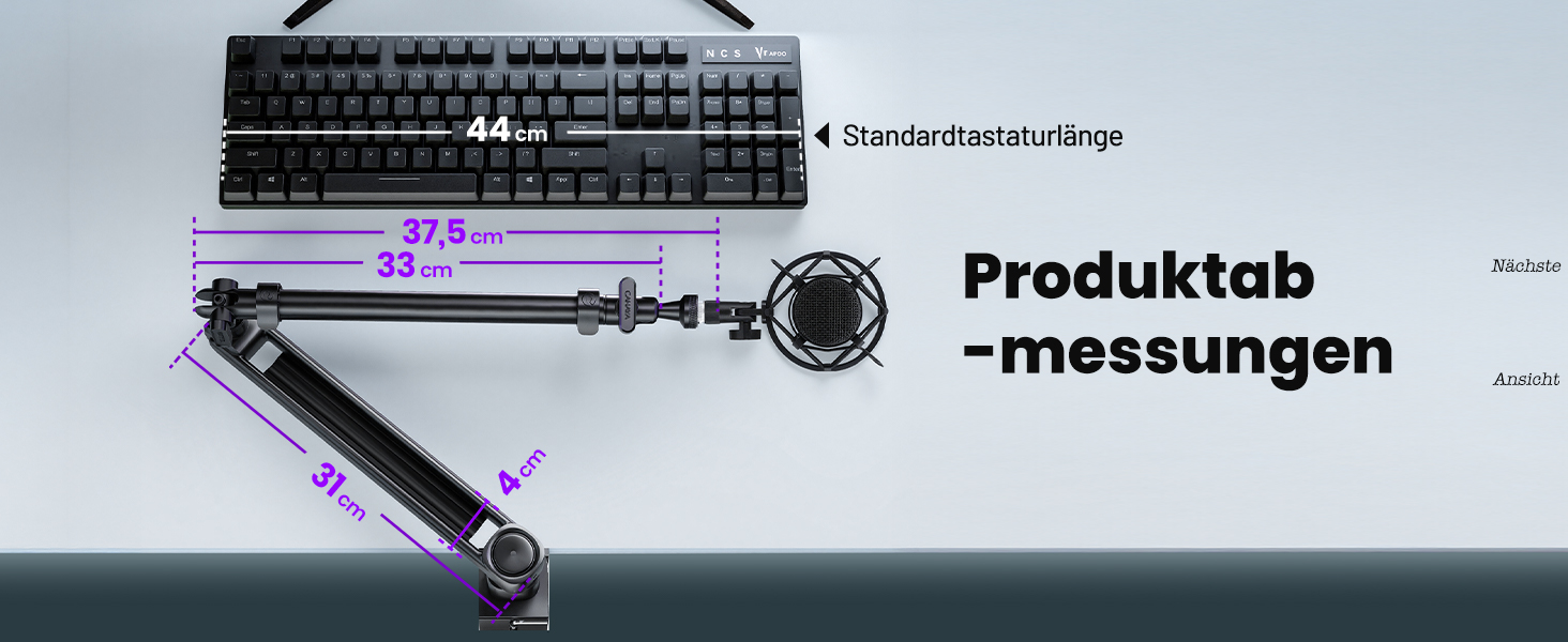 CAHAYA Мікрофонний стійкий кронштейн Boom Arm Professional: Регульований мікрофонний кронштейн з подовжувачем, дизайн під монітор для стрімінгу та запису, вантажопідйомність до 2.5 кг