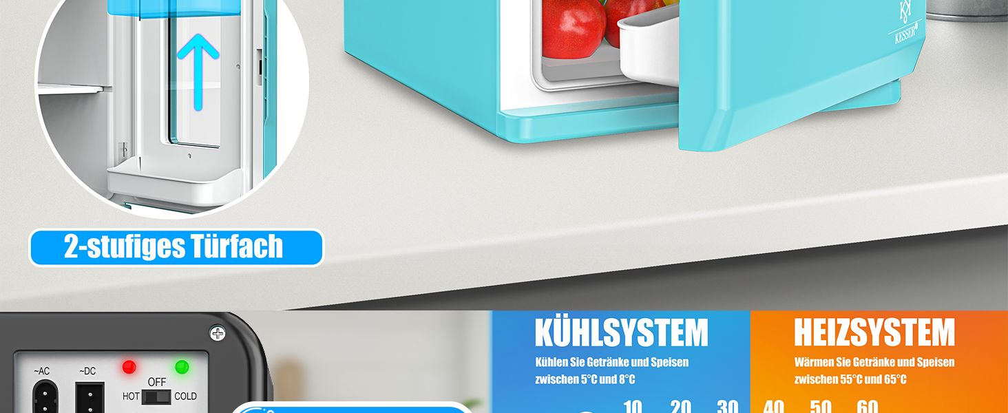 Міні холодильник/термобокс KESSER® 2в1, 15л, з функцією охолодження та підігріву, портативний, AC/DC 220-240V/12V, для авто, офісу, дому, кемпінгу, червоний