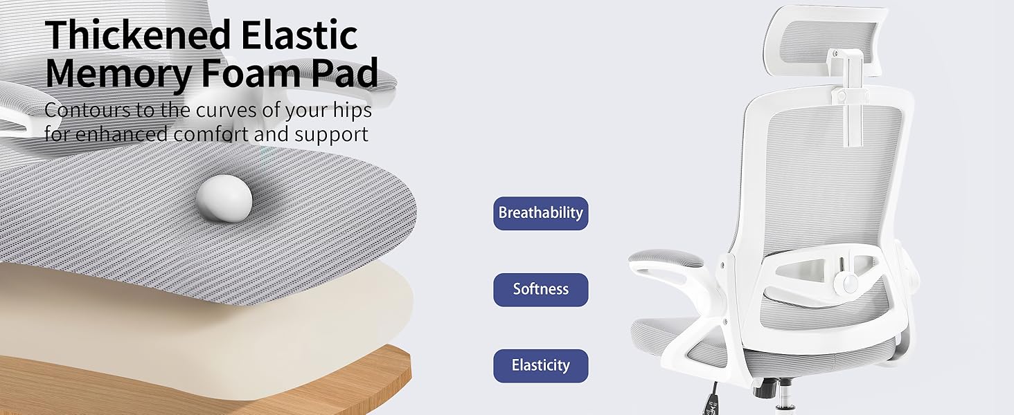 Ергономічне крісло для офісу Fizzin з регульованою поперековою підтримкою, дихаюча сітка, потовщене сидіння, зручне для дому та офісу (Рожевий, Сірий)