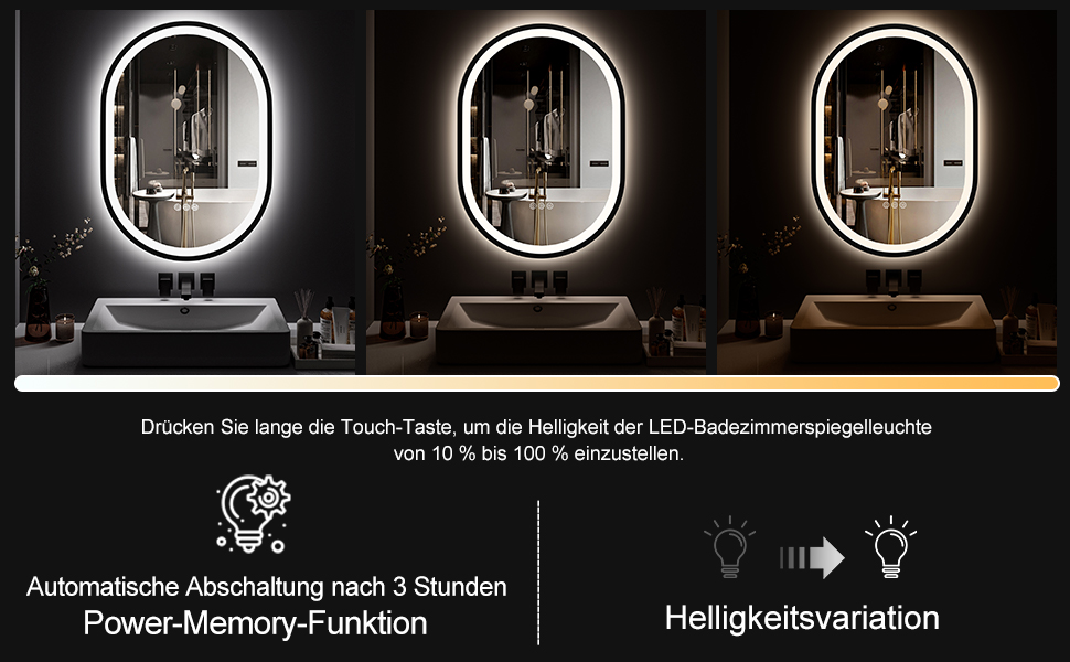 Круглий LED-дзеркало для ванної кімнати ChillCruiser 50 см з чорною рамою, антизапар, 3 кольори, функція Memory