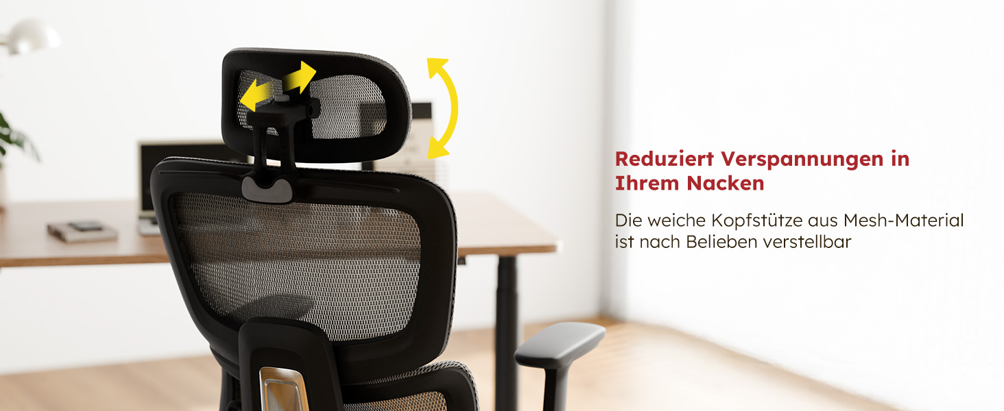 Ергономічне крісло для офісу Voll-Mesh з підголівником, підставкою для ніг, регульованою спинкою, підлокітниками, саморегульованою поперековою підтримкою, PU-колесами, поворот на 360°, 150 кг, темно-сірий