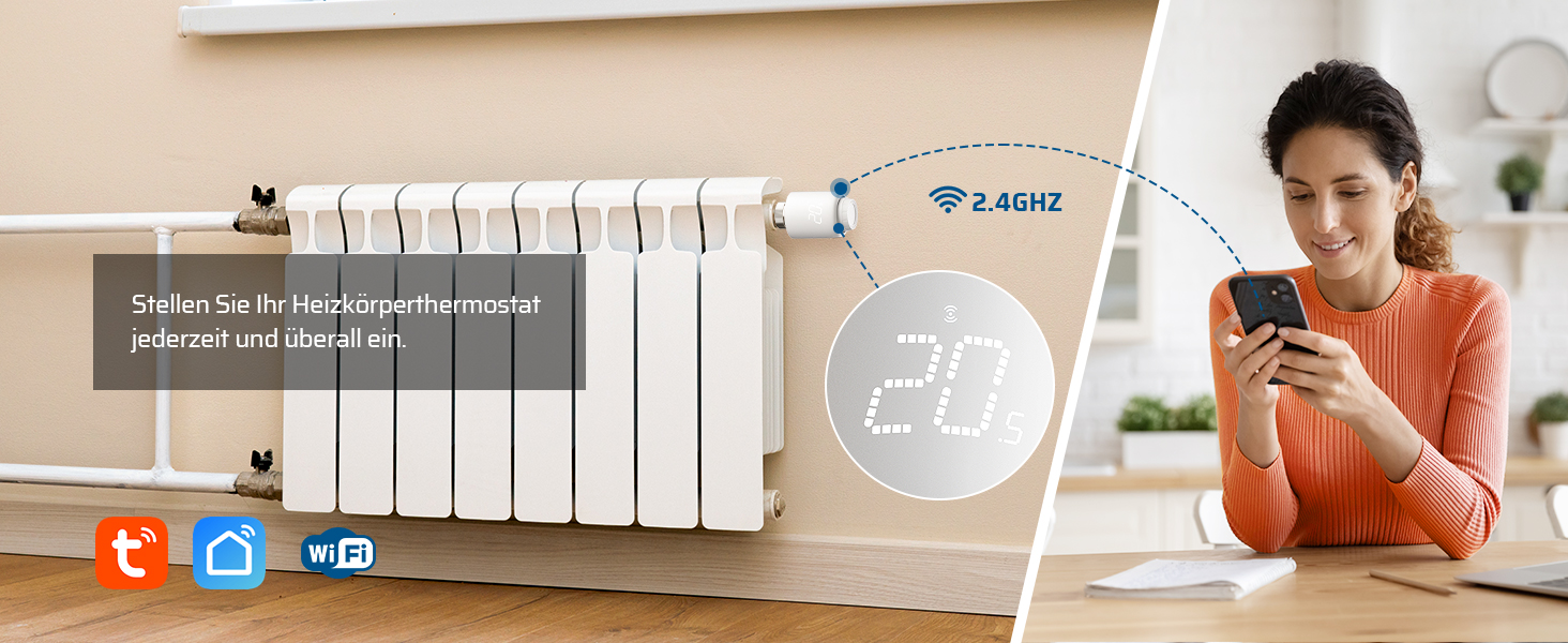 Розумний термостат для радіатора DEWENWILS WiFi, програмований, з керуванням через додаток, сумісний з Alexa та Google Assistant, енергозберігаючий, 1 шт.