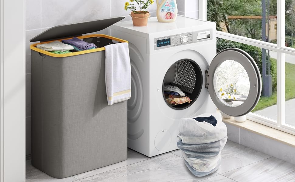 Кошик для білизни з кришкою Tiklife, 100 л, сірий - кошик для одягу, мішок для білизни, сортер для білизни, коробка для білизни, складаний