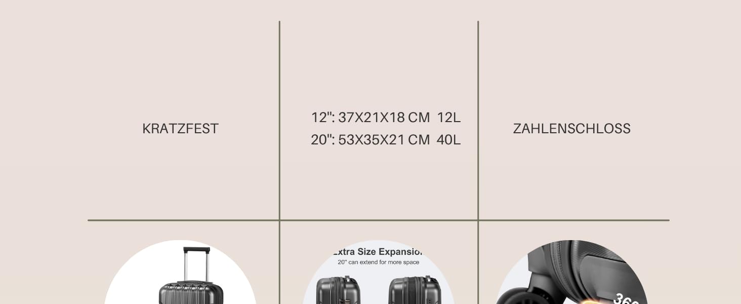 Набір валіз LALAHO 2 шт. з косметичкою, ABS+PC, телескопічний ручка, ручна поклажа, градієнтний дизайн (Чорний-2)