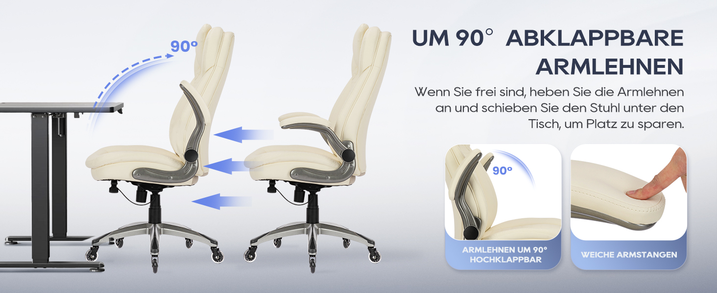 Крісло для офісу Colamy: ергономічне крісло з дихаючої шкіри, підголівник, регульовані підлокітники та м'яке сидіння з пружинним блоком, для дому та офісу (слонова кістка)