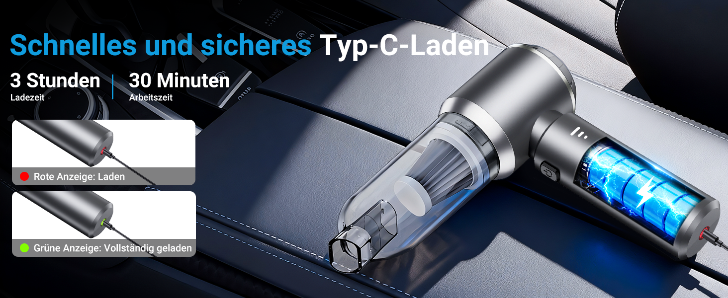 Акумуляторний ручний автомобільний пилосос 4 в 1, безщітковий двигун, потужність 26000 Па, портативний міні-пилосос для авто, офісу та клавіатур, сірий