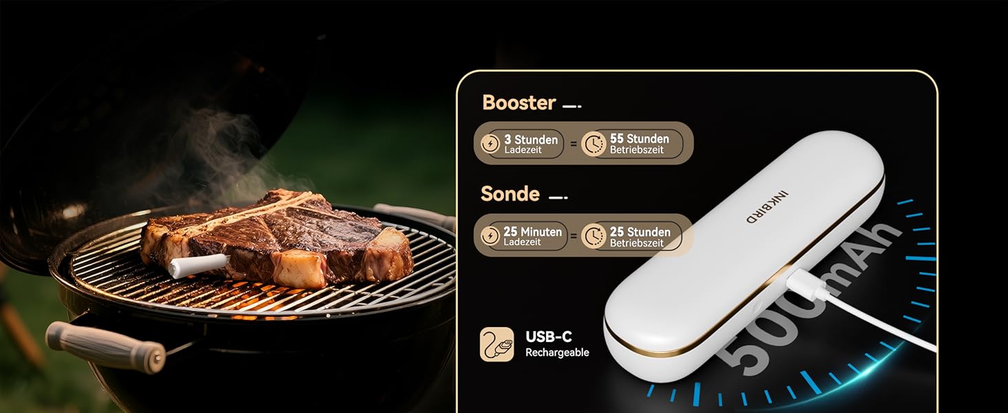 Термометр для м'яса Inkbird INT-11S-B: Бездротовий термометр-щуп з Bluetooth, IP67, для приготування на грилі, BBQ, духовці та коптильні