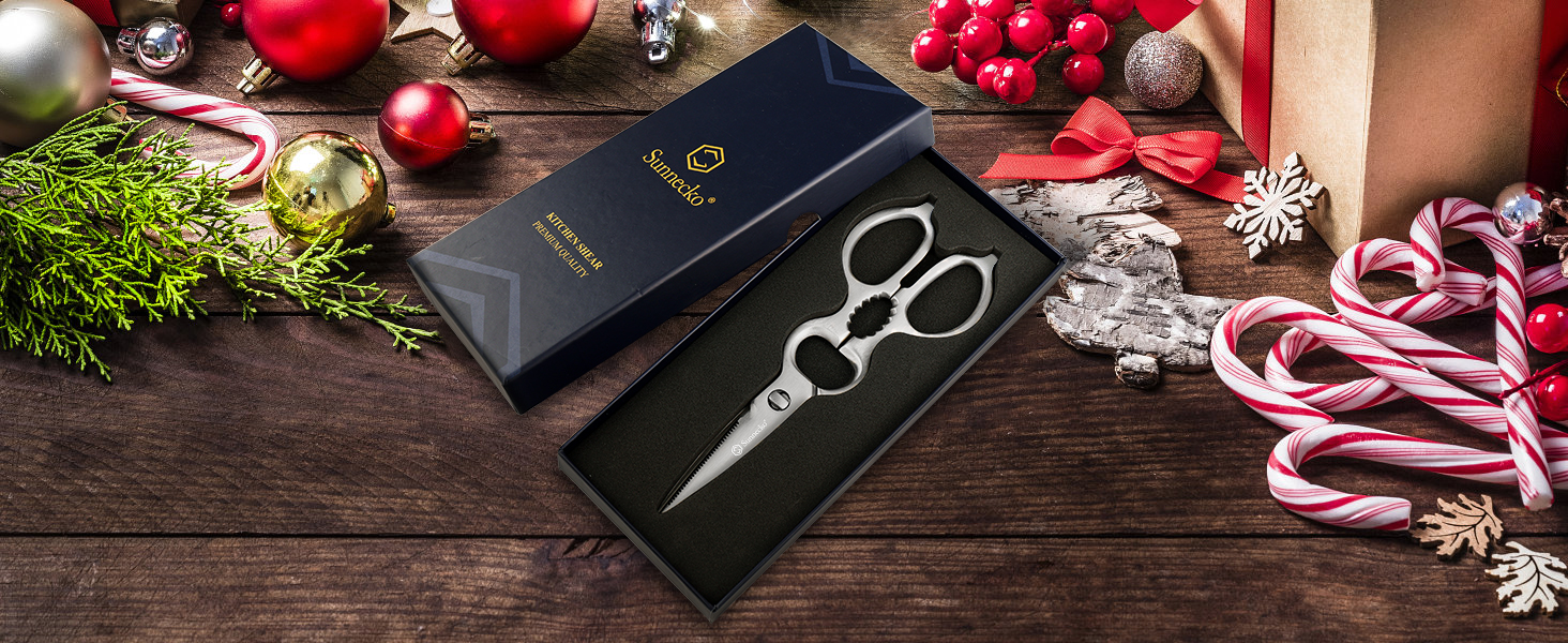 Кухонні ножиці Sunnecko 8 дюймів - універсальні, з ручкою, що ергономічно лежить у руці, з подрібнювачем горіхів, з нержавіючої сталі