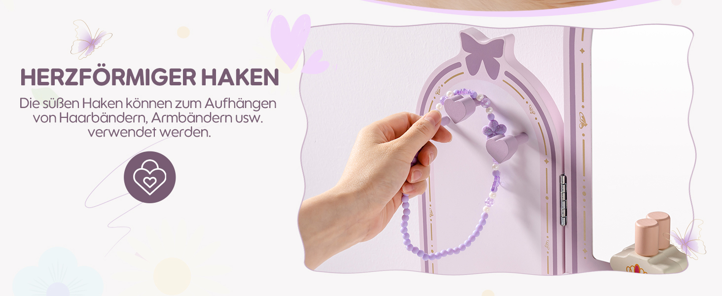 Дитячий туалетний столик ROBUD з дзеркалом, пуфом, шухлядами та аксесуарами (ігровий набір)