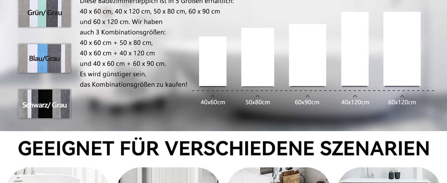 Набір килимків для ванної кімнати Homaxy (2 шт.) з мікрофібри, 40x60 см + 40x120 см, зелено-сірий. Вбираючі, м'які, з високим ворсом