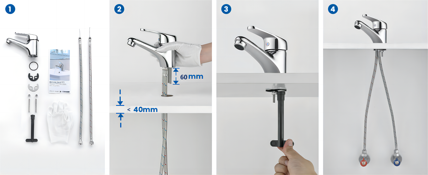 Змішувач для ванної кімнати Auralum з витяжною штангою, однорідний змішувач для раковини, хром, одноручний змішувач для раковини, змішувач для ванної кімнати, змішувач для раковини, для ванної кімнати (без зливного комплекту)