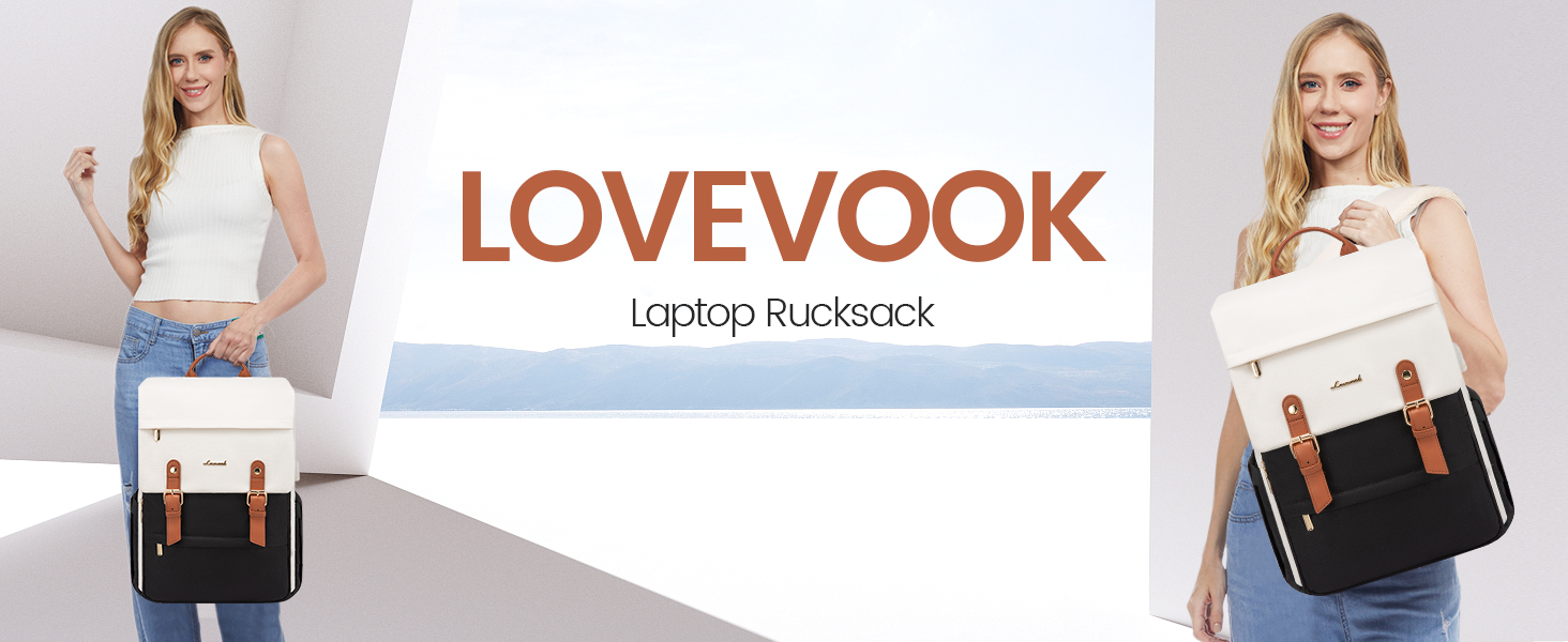 LOVEVOOK Рюкзак для жінок, рюкзак для ноутбука 15.6 дюймів, водонепроникний, для роботи, навчання, подорожей, стильний, бежевий & кавовий колір