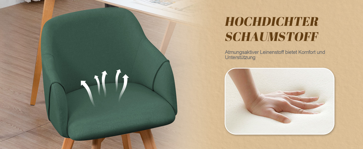 Обідні стільці Bekrvio 2 шт. з обертанням та підлокітниками – 360° стільці для обідньої кімнати, стільці до обіднього столу з тканини льон, дерев'яні ніжки з масиву бука, м'які жовті стільці для обідньої кімнати (2 шт., зелений льон)