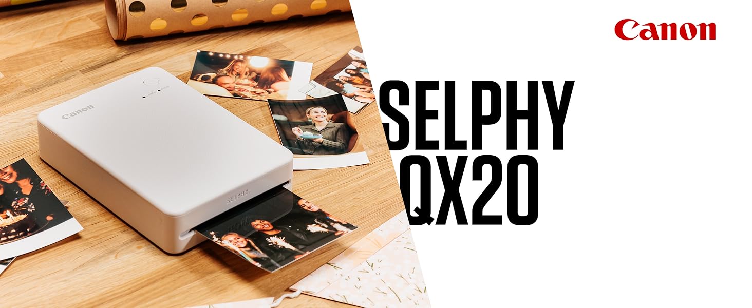 Canon Selphy QX20 – Портативний принтер для фотографій з Wi-Fi, термосублімаційний друк, USB-C зарядка, білий (без чорнил/паперу)