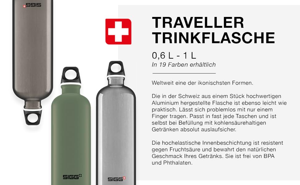 Вулична пляшка для пиття SIGG Traveller (1 л), що не містить забруднюючих речовин і герметична пляшка для пиття для піших прогулянок, легка спортивна пляшка для пиття з алюмінію (червоного кольору)