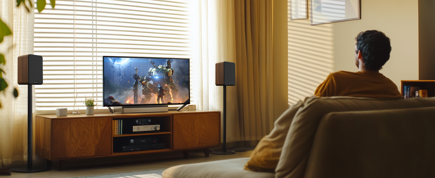 Активні полочні колонки 36W RMS, бездротові Bluetooth 5.4 динаміки для ПК з 5-дюймовим вуфером, USB-цифровим аудіо, регулюванням басів та високих частот, студійні монітори з RCA для вінілового програвача та ТВ, дерево