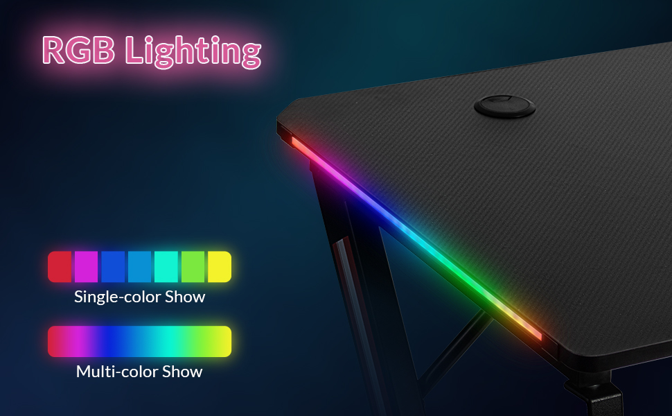 Ігровий стіл Todeco 160x60 см з LED підсвічуванням, з поверхнею з карбону, тримач для навушників та підсклянник, ергономічний ігровий стіл для ПК