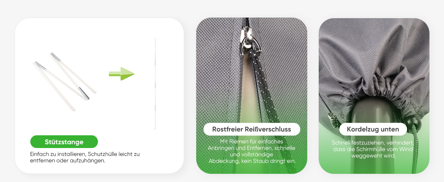 Захисний чохол для парасольки від сонця, сірий (220 x 30/50 см)