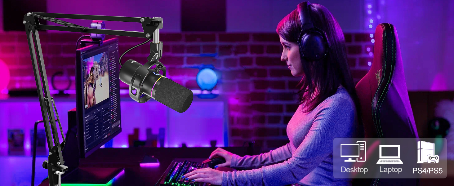 Сокодокс XLR/USB мікрофон з підставкою, мікрофон для стрімінгу з шумозаглушенням, регулятором гучності, мікрофон для подкастів, студії, геймінгу та запису