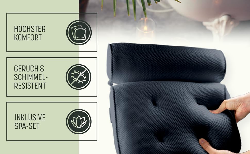 Підголовник для ванни SilverRack MEDIUM-WEICH [Темно-Сірий 4D] з присосками - ергономічна подушка для ванни