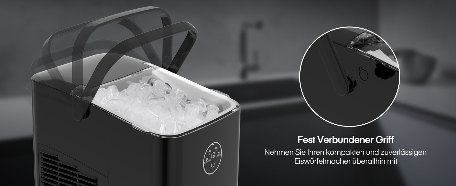 Льодогенератор Fohere 14 кг/24 год, швидке виробництво льоду (5 хв), 2 розміри кулеподібного льоду, самоочищення, з ручкою, лопаткою та кошиком для вечірок, офісу, кемпінгу - Чорний