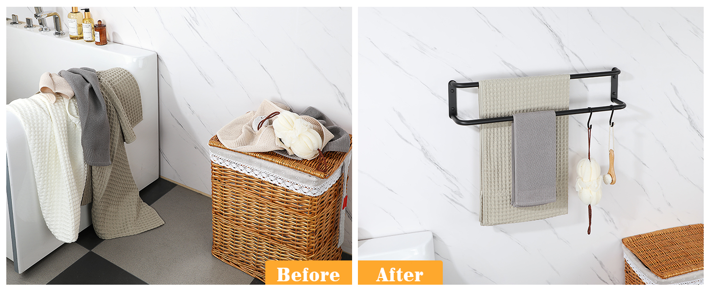 Тримач для рушників подвійний, нержавіюча сталь 304, 40 см, чорний. Настінний тримач для рушників у ванну та кухню. Набір для ванної кімнати