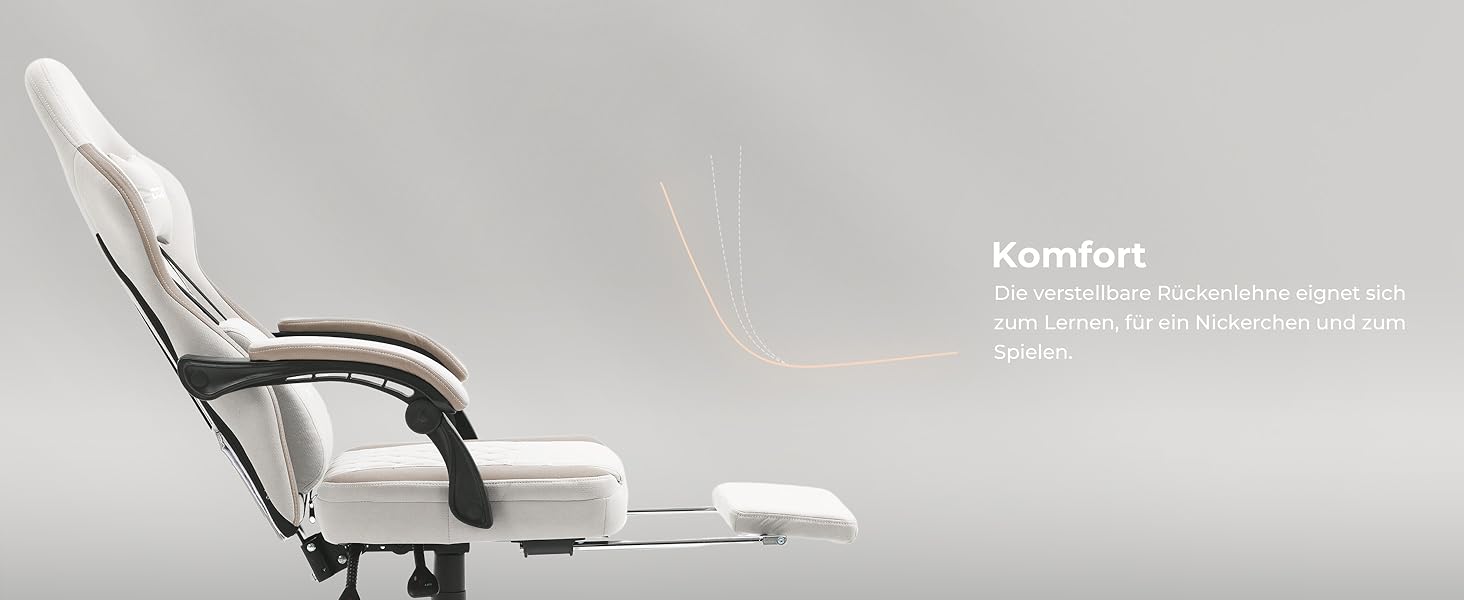 Ігрове крісло Dowinx з тканини, гелевою подушкою та кишеньковим пружинним блоком, ергономічний офісний стілець з підніжкою, масажний ігровий крісло-реклайнер для дорослих, бежевий