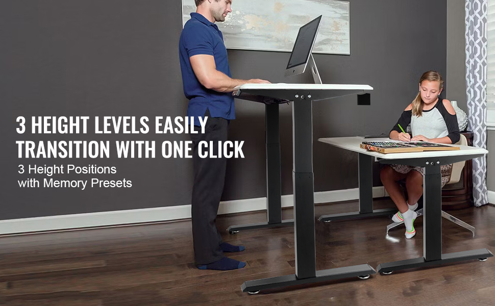 Електричний стіл VEVOR з двома моторами, регулювання висоти 65-129 см та довжини 110-178 см, чорний, для офісу та дому