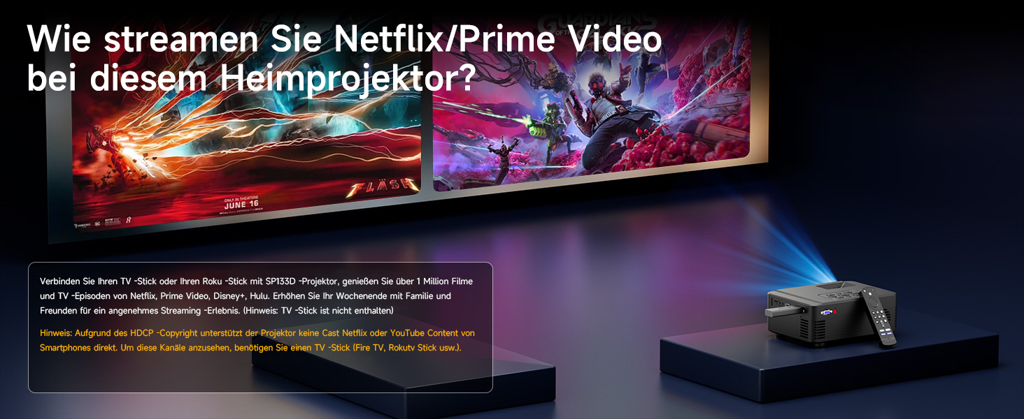 Проектор Beamer для домашнього кінотеатру з Wi-Fi 6 та Bluetooth 5.3, 1080P, 50% Zoom, HDMI/AV/Laptop/iPhone, для використання на вулиці, чорний