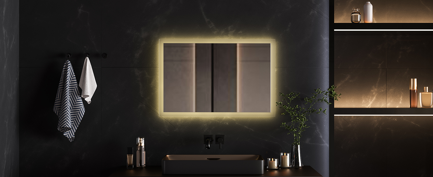 Дзеркало для ванної кімнати EMKE® з підсвічуванням 80x60 см, тепле біле світло 3000K, вимикач, вертикальна/горизонтальна установка, IP44, енергозберігаюче