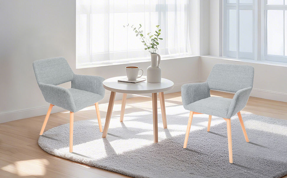 Набір з 2-х м'яких крісел для їдальні CangLong, сірого кольору, з масивними дерев'яними ніжками, для кухні, їдальні та вітальні