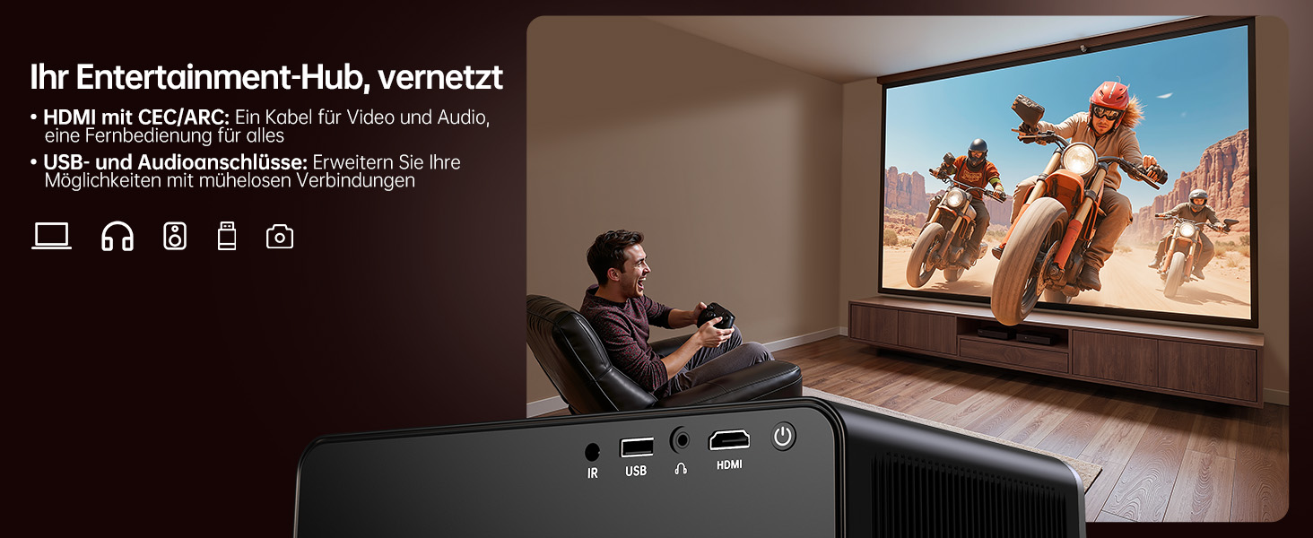 Smart проектор TOPTRO 4K HDR10 WiFi 6 Bluetooth: Dolby Audio, 1000 ANSI лм, Автофокус, Трапецеїдальна корекція 6D, Підтримка Netflix, Чорний