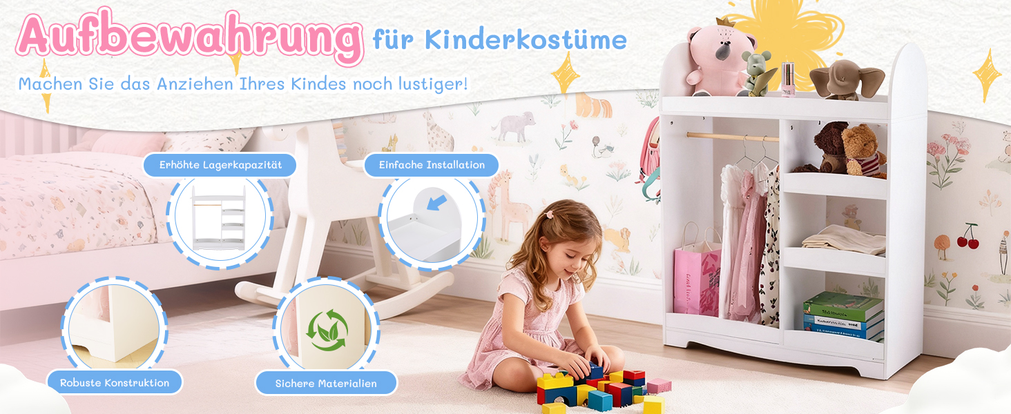 Дитяча шафа LALAHO для дитячої кімнати з 5 відкритими полицями та 3 гачками (біла)