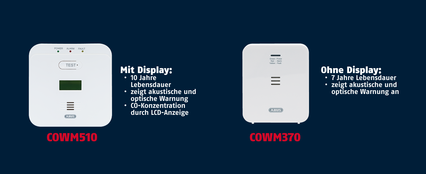 Детектор чадного газу ABUS COWM510 з LCD-дисплеєм, білий