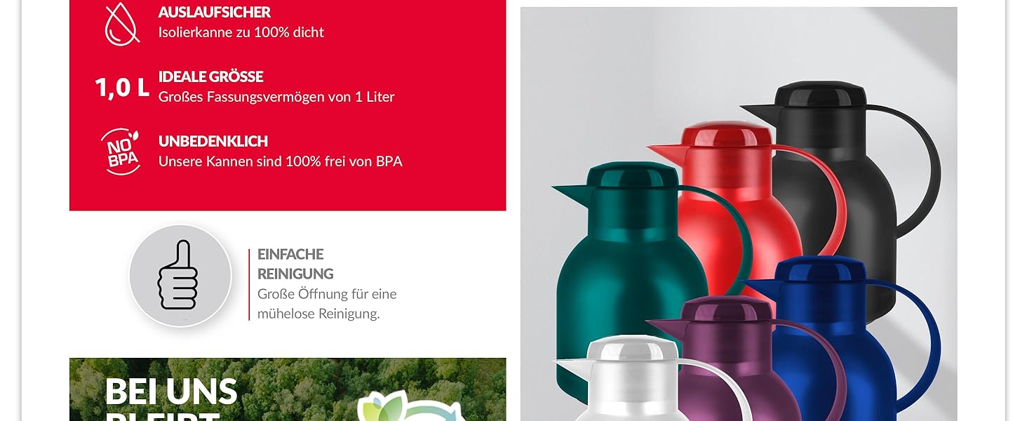 Термос Emsa Samba 1 л з Quick Press, білий, з ізоляцією, 12 год гарячий, 24 год холодний