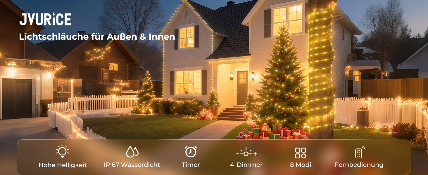 LED гірлянда для декорування приміщень та вулиці: 24 лампочки, 12м, RGB, тепле світло, 8 режимів, таймер, димування. Підходить для вечірки, саду, балкону, тераси, весілля, Різдва.