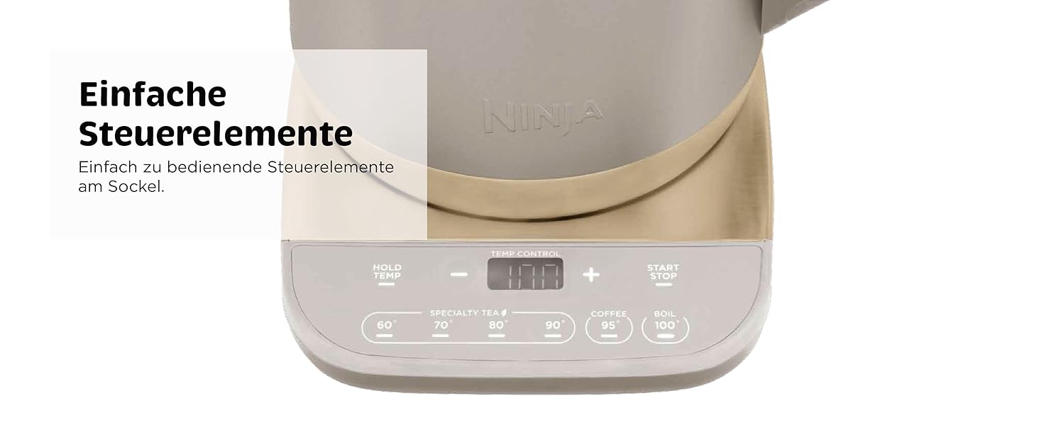 Електричний чайник Ninja Perfect Temperature, 1.7 л, Stonegold, з функцією швидкого кип'ятіння та 6 температурними режимами, Warmhaltefunktion, KT201EUSTGD