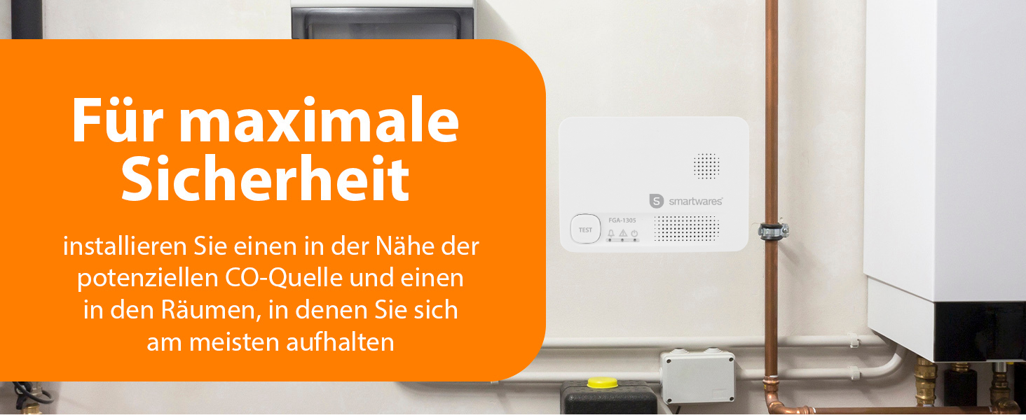 Виявлювач чадного газу Smartwares FGA-13051 з датчиком на 10 років, кнопка тестування, LED-індикатори